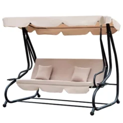 Outsunny 3 Seat Outdoor Free Standing Swing Bench Porch Swing With Stand, Comfortable Cushioned Fabric & Included Canopy -OUTSUNNY Sales Store GUEST 01a88e3c 3f56 4121 99f4 1d958c5f94a5