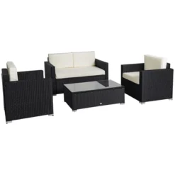 Outsunny 4-Piece Rattan Wicker Furniture Set, Outdoor Cushioned Conversation Furniture With 2 Chairs, Loveseat, And Glass Coffee Table -OUTSUNNY Sales Store GUEST 02d68f1e 4aec 4a08 9129 4934b7fc225a
