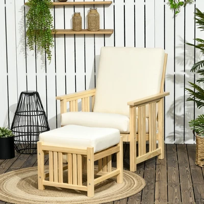 Outsunny Patio Furniture Set, Wood Outdoor Patio Chair With Ottoman, 2 Piece Cushioned Outdoor Lounge Chair, Sofa Chair With Footrest, Beige 1 Outsunny Patio Furniture Set, Wood Outdoor Patio Chair With Ottoman, 2 Piece Cushioned Outdoor Lounge Chair, Sofa Chair With Footrest, Beige