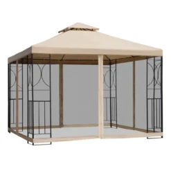 Outsunny 10' X 10’ Steel Outdoor Patio Gazebo Canopy With Privacy Mesh Curtains, Weather-Resistant Roof, & Storage Trays -OUTSUNNY Sales Store GUEST 02e50d37 f330 4a90 a5b8 e54564dce72a
