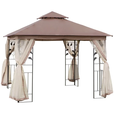 Outsunny 10' X 10' Outdoor Patio Gazebo Canopy With 2-Tier Polyester Roof, Mesh Netting Sidewalls, And Steel Frame 7 Outsunny 10' X 10' Outdoor Patio Gazebo Canopy With 2-Tier Polyester Roof, Mesh Netting Sidewalls, And Steel Frame - Image 7