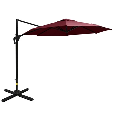 Outsunny 9.8' Offset Patio Umbrella With Base, Steel Aluminum Cantilever Umbrella With 360-degree Rotation, Tilt, 8 Ribs, Crank, Cross Base, Red 3 Outsunny 9.8' Offset Patio Umbrella With Base, Steel Aluminum Cantilever Umbrella With 360-degree Rotation, Tilt, 8 Ribs, Crank, Cross Base, Red - Image 3