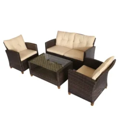 Outsunny 4 Pieces Patio Furniture Sets Rattan Wicker Chair W/ Table Outdoor Conversation Set With Cushion For Backyard Porch Garden Poolside And Deck -OUTSUNNY Sales Store GUEST 042b1556 9dc4 4914 ae4b 07ba454c1420