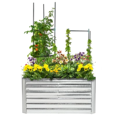 Outsunny Raised Garden Bed, Galvanized Elevated Planter Box With 2 Trellis Tomato Cages, Reinforcing Rods, 4' X 3' X 2', Silver 3 Outsunny Raised Garden Bed, Galvanized Elevated Planter Box With 2 Trellis Tomato Cages, Reinforcing Rods, 4' X 3' X 2', Silver - Image 3