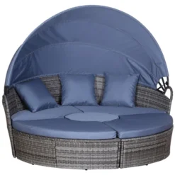 Outsunny 4-piece Cushioned Outdoor Rattan Wicker Round Sunbed Or Conversational Sofa Set With Sun Canopy -OUTSUNNY Sales Store GUEST 07080f7d 7178 4499 a589 41390e460534