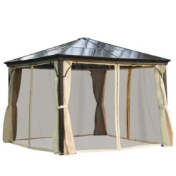 Outsunny 10x12 Polycarbonate Hardtop Gazebo, Gazebo Canopy With Aluminum Frame, Curtains And Netting For Garden, Patio, Backyard, Beige -OUTSUNNY Sales Store GUEST 07945a6d 7805 4a38 aa85 374ce62009c5
