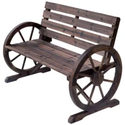 Outsunny Wooden Wagon Wheel Bench Rustic Outdoor Patio Furniture, 2-Person Seat Bench With Backrest -OUTSUNNY Sales Store GUEST 0847a2a5 3553 4b5d a850 51fd2cf740b8