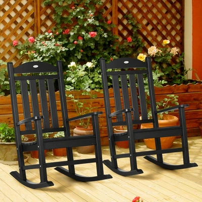 Outsunny 2 Pc Outdoor Rocking Chair, Traditional Slatted Porch Rocker With Armrests, Waterproof HDPE, Black 2 Outsunny 2 Pc Outdoor Rocking Chair, Traditional Slatted Porch Rocker With Armrests, Waterproof HDPE, Black - Image 2