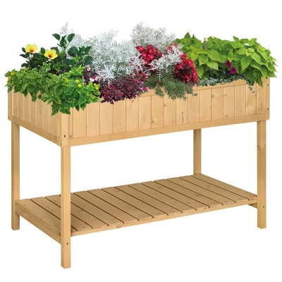 Outsunny Wooden Raised Garden Bed With 8 Slots, Elevated Planter Box Stand With Open Shelf For Limited Garden Space To Grow Herbs, Vegetables, And Flowers 6 Outsunny Wooden Raised Garden Bed With 8 Slots, Elevated Planter Box Stand With Open Shelf For Limited Garden Space To Grow Herbs, Vegetables, And Flowers - Image 6