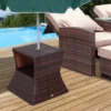 Outsunny Rattan Wicker Side Table With Umbrella Hole, 2 Tier Storage Shelf For All Weather For Outdoor, Patio, Garden, Backyard, Mixed Brown