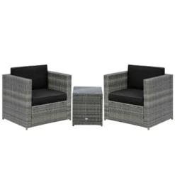 Outsunny 3-Piece Patio Wicker Bistro Set, Outdoor All-hand Weave PE Rattan Conservatory Garden Porch Furniture W/ Cushions & Coffee Table -OUTSUNNY Sales Store GUEST 0b87a215 992d 453e 97c6 dd6483d9aeeb
