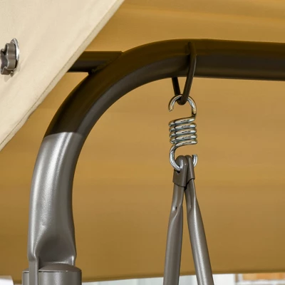 Outsunny 3-Seat Patio Swing Chair, Outdoor Canopy Swing Glider With Cushion, Adjustable Shade, And Slatted Design, For Porch, Garden, Poolside, Beige 4 Outsunny 3-Seat Patio Swing Chair, Outdoor Canopy Swing Glider With Cushion, Adjustable Shade, And Slatted Design, For Porch, Garden, Poolside, Beige - Image 4