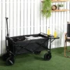 Outsunny Collapsible Wagon, Graden Carts With Wheels, Adjustable Handle, Folding Table And Cup Holders, Black