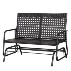 Outsunny Patio 2-Person Wicker Glider Bench Rocking Chair, Outdoor All-Hand Woven PE Rattan Loveseat For Patio, Garden, Porch, Lawn, Black -OUTSUNNY Sales Store GUEST 0c21a301 c5af 4d84 bf52 19fa9431565e