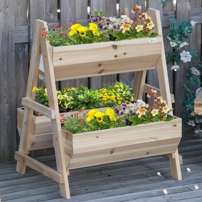 Outsunny Raised Garden Bed, 2 Tier Raised Planter Box With Stand, Nonwoven Fabric For Vegetables, Herbs, Flowers, 27" X 23" X 32", Natural 1 Outsunny Raised Garden Bed, 2 Tier Raised Planter Box With Stand, Nonwoven Fabric For Vegetables, Herbs, Flowers, 27" X 23" X 32", Natural