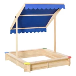 Outsunny Wooden Sandbox W/ Adjustable Canopy, Children Outdoor Playset Weather Resistant 47" L X 47" W X 47" H, Natural & Blue -OUTSUNNY Sales Store GUEST 0d6dcf4a 0ee6 482a 87ab 7ce8f01e59d2