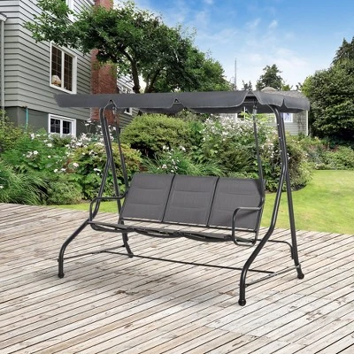 Outsunny 3-Seater Porch Swing Outdoor Swing Chair Patio Bench For Deck With Adjustable Canopy, Padded Sling Fabric Seat 2 Outsunny 3-Seater Porch Swing Outdoor Swing Chair Patio Bench For Deck With Adjustable Canopy, Padded Sling Fabric Seat - Image 2