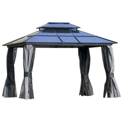 Outsunny Hardtop Gazebo Outdoor Polycarbonate Canopy Aluminum Frame Pergola With Double Vented Roof, Netting & Curtains For Garden 8 Outsunny Hardtop Gazebo Outdoor Polycarbonate Canopy Aluminum Frame Pergola With Double Vented Roof, Netting & Curtains For Garden - Image 8