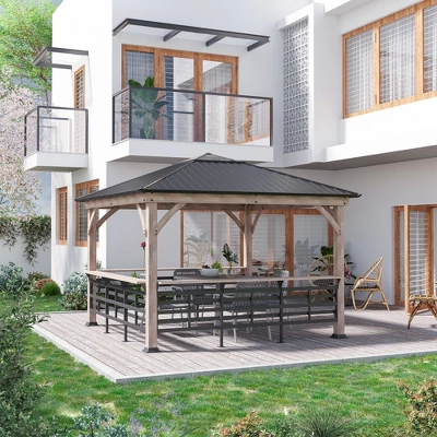 Outsunny 11' X 11' Grill Gazebo Canopy, Hardtop Gazebo With Three Bar Counters, Metal And Acrylic Combined Roof 1 Outsunny 11' X 11' Grill Gazebo Canopy, Hardtop Gazebo With Three Bar Counters, Metal And Acrylic Combined Roof