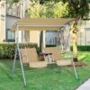 Outsunny 2 Person Porch Covered Swing Outdoor With Canopy, Table And Storage Console