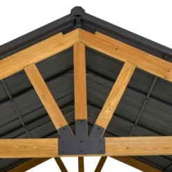 Outsunny 11x13 Hardtop Gazebo With Wooden Frame, Permanent Metal Roof Gazebo Canopy With Ceiling Hook For Garden, Patio, Backyard -OUTSUNNY Sales Store GUEST 1334c6d4 00b9 45a2 b327 451fb260bd71