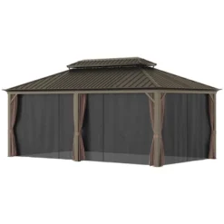 Outsunny Patio Gazebo 12' X 20', Netting & Curtains, 2 Tier Double Vented Steel Roof, Hardtop, Ceiling Hooks, Rust Proof Aluminum, Brown 7 Outsunny Patio Gazebo 12' X 20', Netting & Curtains, 2 Tier Double Vented Steel Roof, Hardtop, Ceiling Hooks, Rust Proof Aluminum, Brown -OUTSUNNY Sales Store GUEST 13743f28 cc93 4a08 bf29 21e3ef81556f
