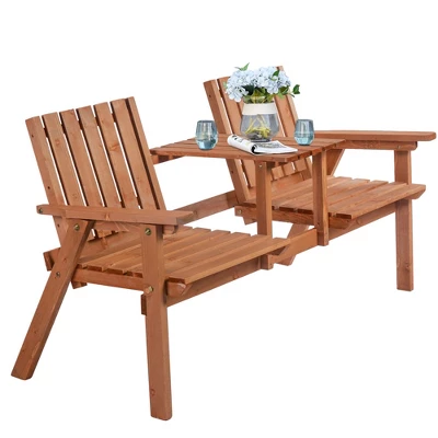 Outsunny Wooden Garden Bench With Umbrella Hole & Middle Table, Outdoor Loveseat With Weather-Fighting Material 2 Person Chair For Garden, Patio, Balcony 3 Outsunny Wooden Garden Bench With Umbrella Hole & Middle Table, Outdoor Loveseat With Weather-Fighting Material 2 Person Chair For Garden, Patio, Balcony - Image 3
