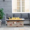 Outsunny Outdoor Propane Fire Pit Table Faux Brown Ledge Stone 48-inch Rectangle Fire Table, 50,000BTU Auto Ignition Gas Firepits