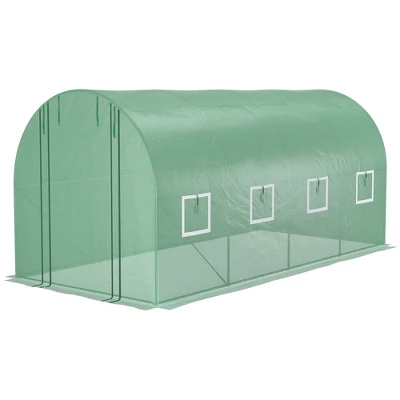 Outsunny Extra-Large Walk-in Tunnel Hoop Greenhouse, PE Cover, Steel, Roll-Up Zipper Door & Windows For Flowers, Vegetables, Tropical Plants, Green 3 Outsunny Extra-Large Walk-in Tunnel Hoop Greenhouse, PE Cover, Steel, Roll-Up Zipper Door & Windows For Flowers, Vegetables, Tropical Plants, Green - Image 3