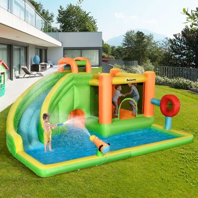 Outsunny 7-in-1 Inflatable Water Slide, Kids Castle Bounce House With Slide, Trampoline, Pool, Ball-target, Boxing Post, Without Air Blower 2 Outsunny 7-in-1 Inflatable Water Slide, Kids Castle Bounce House With Slide, Trampoline, Pool, Ball-target, Boxing Post, Without Air Blower - Image 2