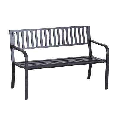 Outsunny 50" Garden Park Bench, Slatted Steel Outdoor Decorative Loveseat For Patio Lawn 3 Outsunny 50" Garden Park Bench, Slatted Steel Outdoor Decorative Loveseat For Patio Lawn - Image 3