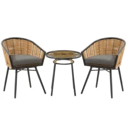 Outsunny 3 Pieces Patio PE Rattan Bistro Set, Outdoor Round Resin Wicker Coffee Set, W/ 2 Chairs & 1 Coffee Table Conversation Furniture Set, For Garden, Backyard, Deck -OUTSUNNY Sales Store GUEST 18d65ac9 eebe 4f81 8be6 2985082984a5