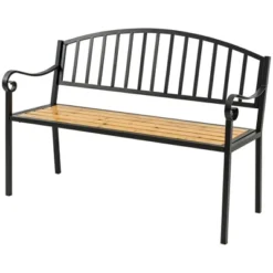 Outsunny 50" Garden Bench, Patio Loveseat With Antique Backrest, Wood Seat And Steel Frame For Backyard Or Porch -OUTSUNNY Sales Store GUEST 18f8ac1d bcee 4f47 b98c 611bf1e42654