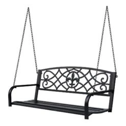 Outsunny Steel Hanging Porch Swing, Fleur-de-Lis Design Outdoor Swing Seat Bench With Chains For The Yard, Deck, & Backyard, 485 LBS Weight Capacity -OUTSUNNY Sales Store GUEST 192e81c4 f9c2 41f7 a4d7 27972ad9112b