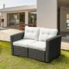 Outsunny 2 Piece Patio Wicker Corner Sofa Set, Outdoor PE Rattan Furniture, With Curved Armrests And Padded Cushions For Balcony, Garden, Or Lawn, Lawn