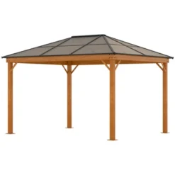 Outsunny 10' X 12' Hardtop Polycarbonate Gazebo Canopy, Aluminum Frame Pergola With Top Vent, Netting & Sidewalls For Garden, Patio, Khaki -OUTSUNNY Sales Store GUEST 1a9283d5 a07b 4d50 a74f 388a9b7684d0
