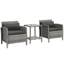 Outsunny 3 Pcs Rattan Wicker Bistro Set With Soft Cushions, Outdoor Conversation Coffee Sets With Glass Table Top And Open Storage Shelf For Patio, Backyard, Garden 14 Outsunny 3 Pcs Rattan Wicker Bistro Set With Soft Cushions, Outdoor Conversation Coffee Sets With Glass Table Top And Open Storage Shelf For Patio, Backyard, Garden -OUTSUNNY Sales Store GUEST 1ad37df2 065c 495f a133 3e5b75f7033c