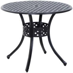 Outsunny 33" Patio Dining Table Round Cast Aluminium Outdoor Bistro Table With Umbrella Hole - Black -OUTSUNNY Sales Store GUEST 1ad73b04 fb4d 4961 8ff2 d33767424f32