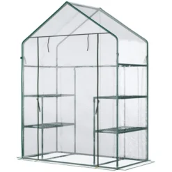 Outsunny 56" X 29" X 77" Mini Greenhouse, Walk-in Greenhouse, Garden Hot House With 4 Shelves, Roll-Up Door And Weatherized Cover, Deep Green -OUTSUNNY Sales Store GUEST 1c3c0386 f20c 4516 a509 74897e2ffd6a