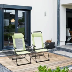 Outsunny Set Of 2 Portable Folding Recliner, Outdoor Patio Chaise Lounge Chair With Adjustable Backrest