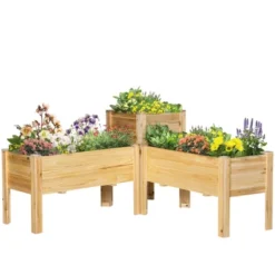 Outsunny Raised Garden Bed Set Of 3, Elevated Wood Planter Box With Legs And Bed Liner For Grow Vegetables, Herbs, And Flowers, Natural -OUTSUNNY Sales Store GUEST 1da04abe b26d 44c9 a1be 54ac172094ac