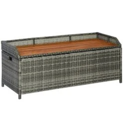 Outsunny Outdoor Storage Bench Wicker Deck Boxes With Wooden Seat, Gas Spring, Rattan Container Bin With Lip, Ideal For Storing Tools, Accessories And Toys -OUTSUNNY Sales Store GUEST 1e8e14c8 bd37 48f7 a89d fadefb4a4cd5