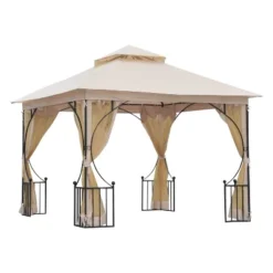 Outsunny 10' X 10' Patio Gazebo Canopy Outdoor Pavilion With Mesh Netting SideWalls, 2-Tier Polyester Roof, & Steel Frame Beige 7 Outsunny 10' X 10' Patio Gazebo Canopy Outdoor Pavilion With Mesh Netting SideWalls, 2-Tier Polyester Roof, & Steel Frame Beige -OUTSUNNY Sales Store GUEST 20b8e471 312f 493a 887e ab830f59a60c