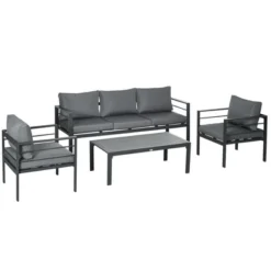 Outsunny Patio Furniture Set 4 Pieces, Outdoor Conversation Set With Water-Resistant Cushions, Coffee Table, 3-Seater Sofa, 2 Chairs For Porch, Gray -OUTSUNNY Sales Store GUEST 22fafc4e 75b3 4199 964d 67d36d59536c