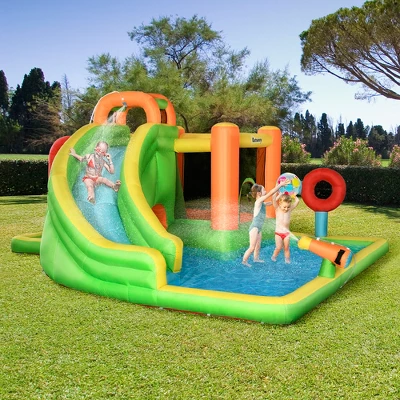Outsunny 7-in-1 Inflatable Water Slide, Kids Castle Bounce House With Slide, Trampoline, Pool, Ball-target, Boxing Post, Without Air Blower 1 Outsunny 7-in-1 Inflatable Water Slide, Kids Castle Bounce House With Slide, Trampoline, Pool, Ball-target, Boxing Post, Without Air Blower