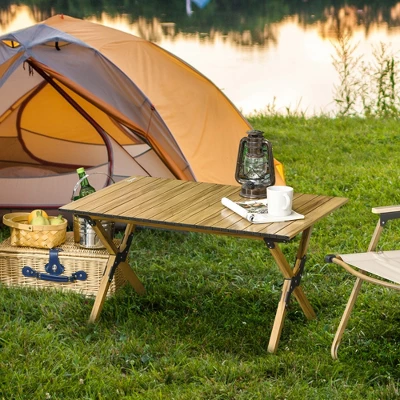 Outsunny Outdoor Portable Table With Collapsing Roll-Up Top, Folding Camping Table, Waterproof Finish, Picnic & Tailgate Table For Beach 2 Outsunny Outdoor Portable Table With Collapsing Roll-Up Top, Folding Camping Table, Waterproof Finish, Picnic & Tailgate Table For Beach - Image 2