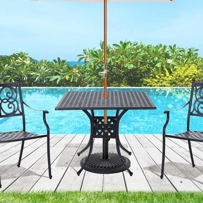 Outsunny 36" X 36" Square Patio Table With Umbrella Hole, Aluminum Outdoor Dining Table, Outdoor Bistro Table For Garden, Backyard, Porch, Black 2 Outsunny 36" X 36" Square Patio Table With Umbrella Hole, Aluminum Outdoor Dining Table, Outdoor Bistro Table For Garden, Backyard, Porch, Black - Image 2
