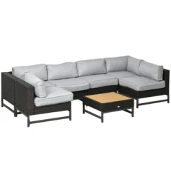 Outsunny 7 Piece Outdoor Patio Furniture Set, PE Rattan Wicker Sectional Sofa Set W/ Couch Cushions, Aluminum Frame & Composite Table, Light Gray -OUTSUNNY Sales Store GUEST 24258ffe c5d1 458a 8852 0cfd9226ee19