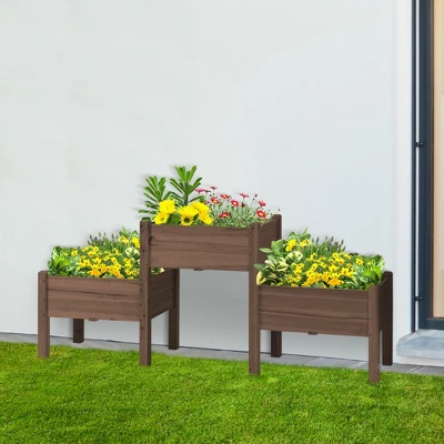 Outsunny 73" X 18" X 32" Raised Garden Bed W/ Three Elevated Planter Box, Freestanding Wooden Plant Stand For Vegetables, Herb, Flowers, Coffee 1 Outsunny 73" X 18" X 32" Raised Garden Bed W/ Three Elevated Planter Box, Freestanding Wooden Plant Stand For Vegetables, Herb, Flowers, Coffee