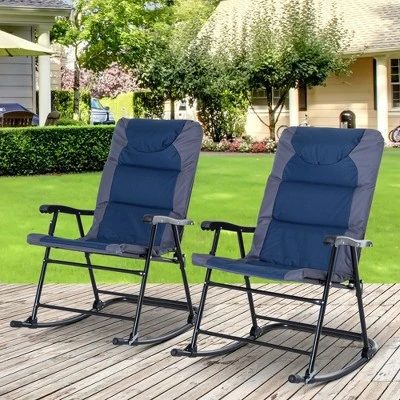 Outsunny 2 Piece Outdoor Rocking Chair Set, Patio Furniture Set With Folding Design, Armrests For Porch, Camping, Balcony 2 Outsunny 2 Piece Outdoor Rocking Chair Set, Patio Furniture Set With Folding Design, Armrests For Porch, Camping, Balcony - Image 2